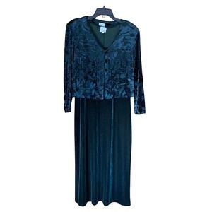 Vintage 90s Green Burnout Velvet Maxi Dress w/ Jacket 10P Holiday Party Y2K Goth